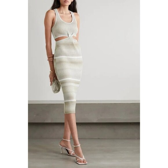 Jonathan Simkhai Colleen Cutout Space-Dyed Ribbed-Knit Midi Dress in Tan - Picture 2 of 4